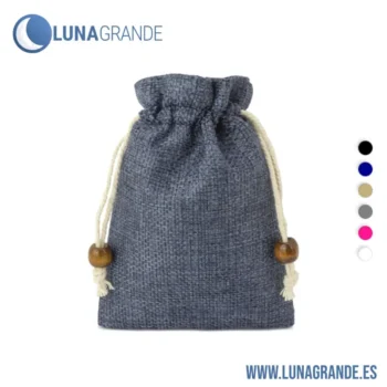 Bolsa de tela con cierre de cordón y detalles de madera - azul marino