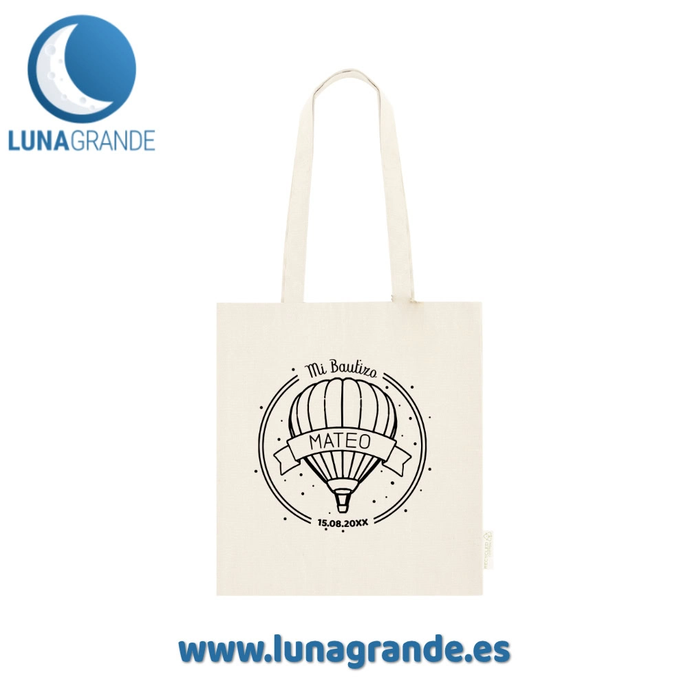 Bolsas de Algodón Personalizadas para Bautizo – Globo Aerostático 6 Bolsas personalizadas de algodón Bautizo Globo