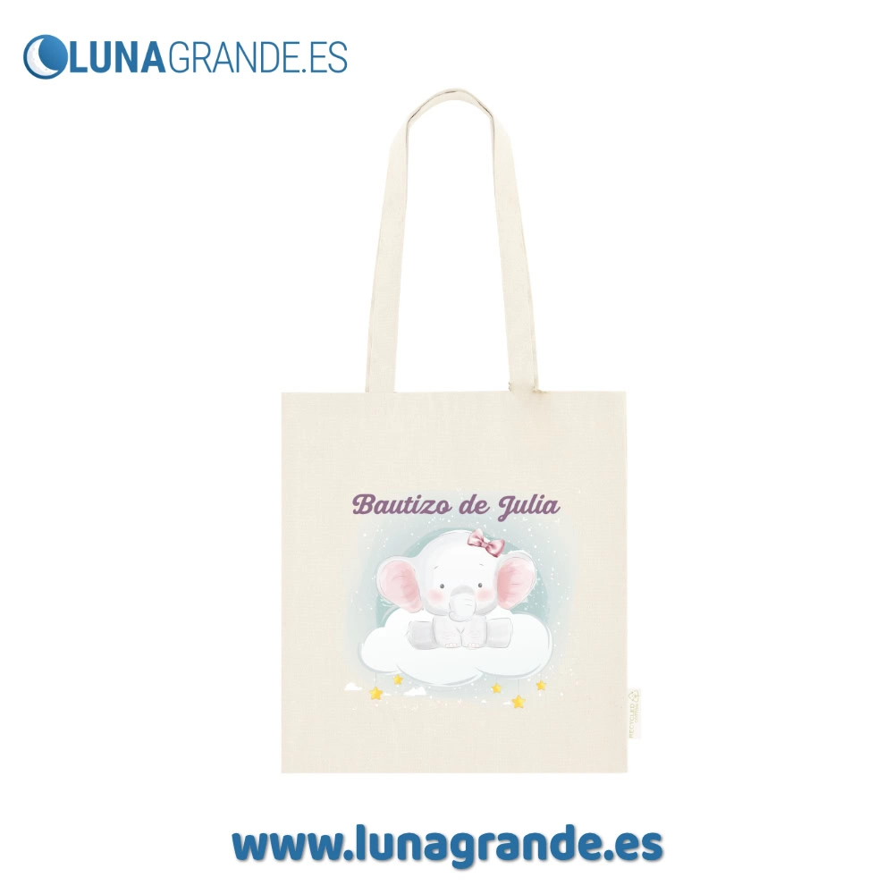 Bolsas de Algodón Personalizadas para Bautizo – Elefante 3 Bolsas de tela Bautizos personalizada a todo color