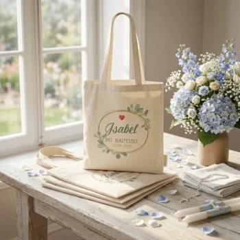 Bolsas de tela personalizadas para Bautizos - Círculo floral