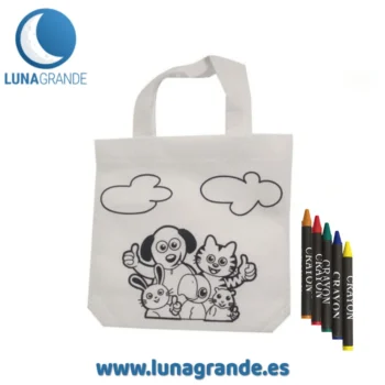 Bolsa infantil para colorear diseño animalitos, incluye ceras