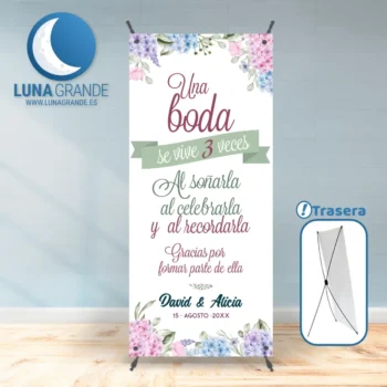 Cartel - Banner Bienvenida Boda floral Hortensias