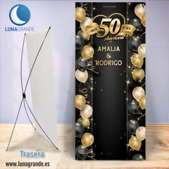 Cartel Banner Aniversario - Oro globos