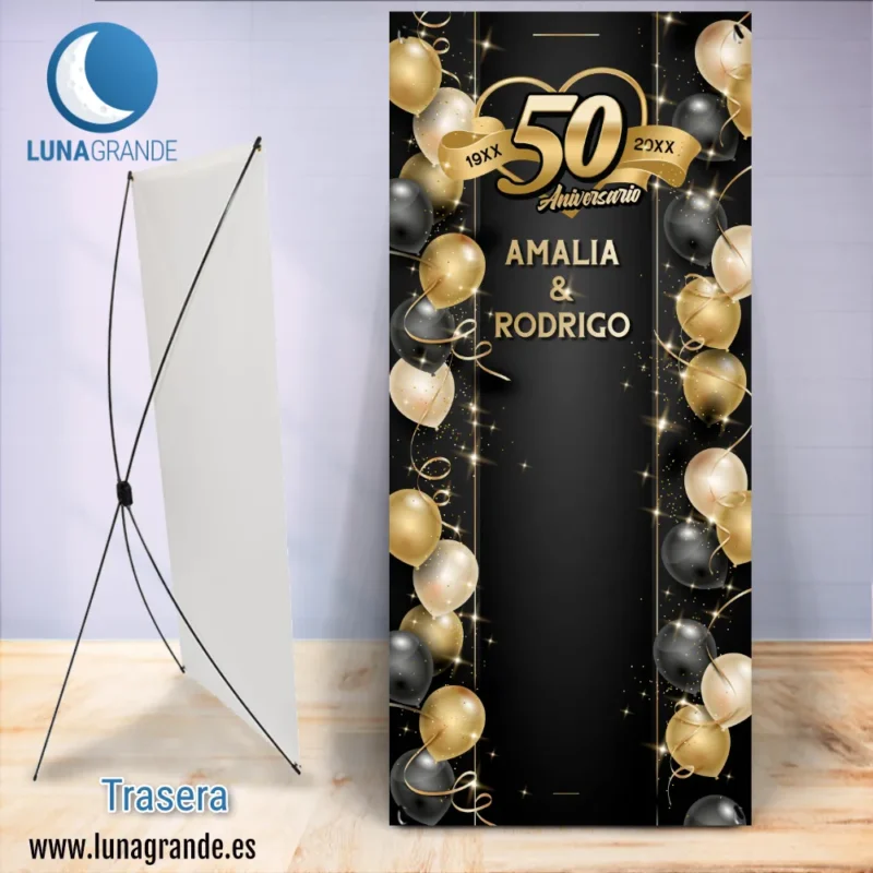 Cartel Banner Aniversario - Oro globos