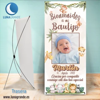 Cartel Banner Bautizo Animales Selva 80 x 180 - con foto