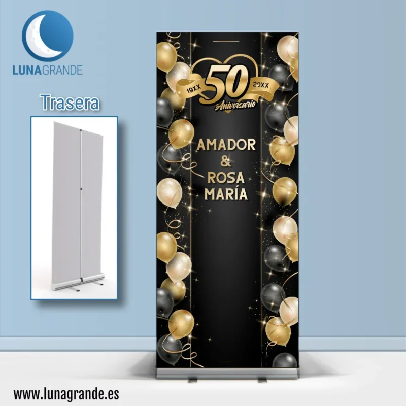 Cartel Banner Roll-up Aniversario - Oro globos