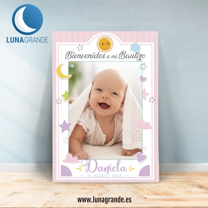 Cartel Bautizo Bienvenida Rosa - 70 x 100