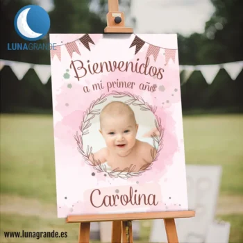 Cartel Bienvenida Bautizo Acuarela Fiesta Foto 50 x 70