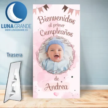 Cartel Bienvenida Bautizo Acuarela Fiesta Foto 70 x 140 con soporte