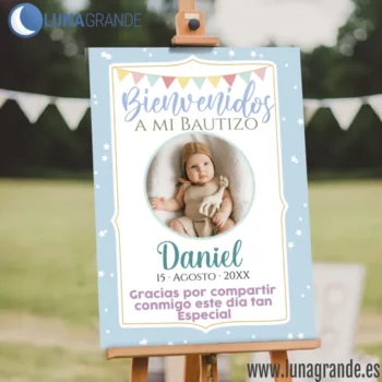 Cartel Bienvenida Bautizo niño Celeste