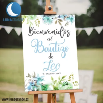 Cartel Bienvenida Bautizo - Floral Acuarela - 50 x 70