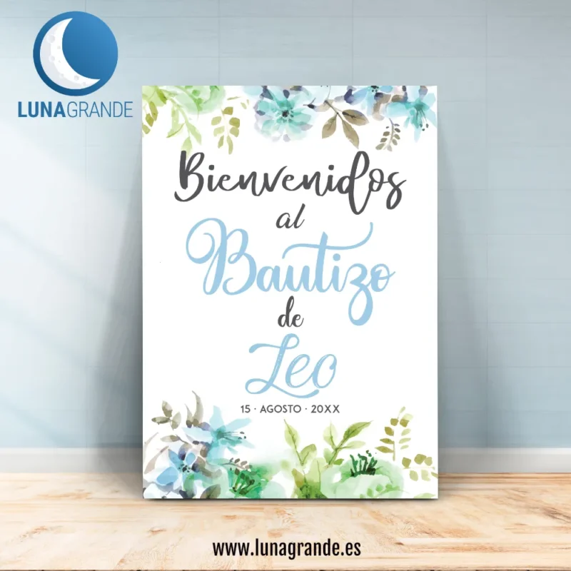Cartel Bienvenida Bautizo - Floral Acuarela - 70 x 100