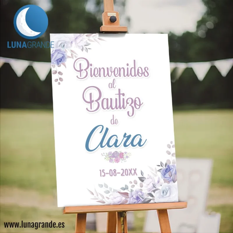 Cartel Bienvenida Bautizo Floral Rosas