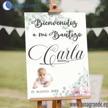 Cartel Bienvenida Bautizo Floral Rosas Foto - 50 x 70