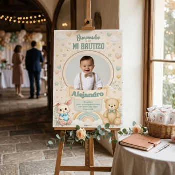Inicio 10 Cartel Bienvenida Bautizo Personalizado - Peluches Arcoíris