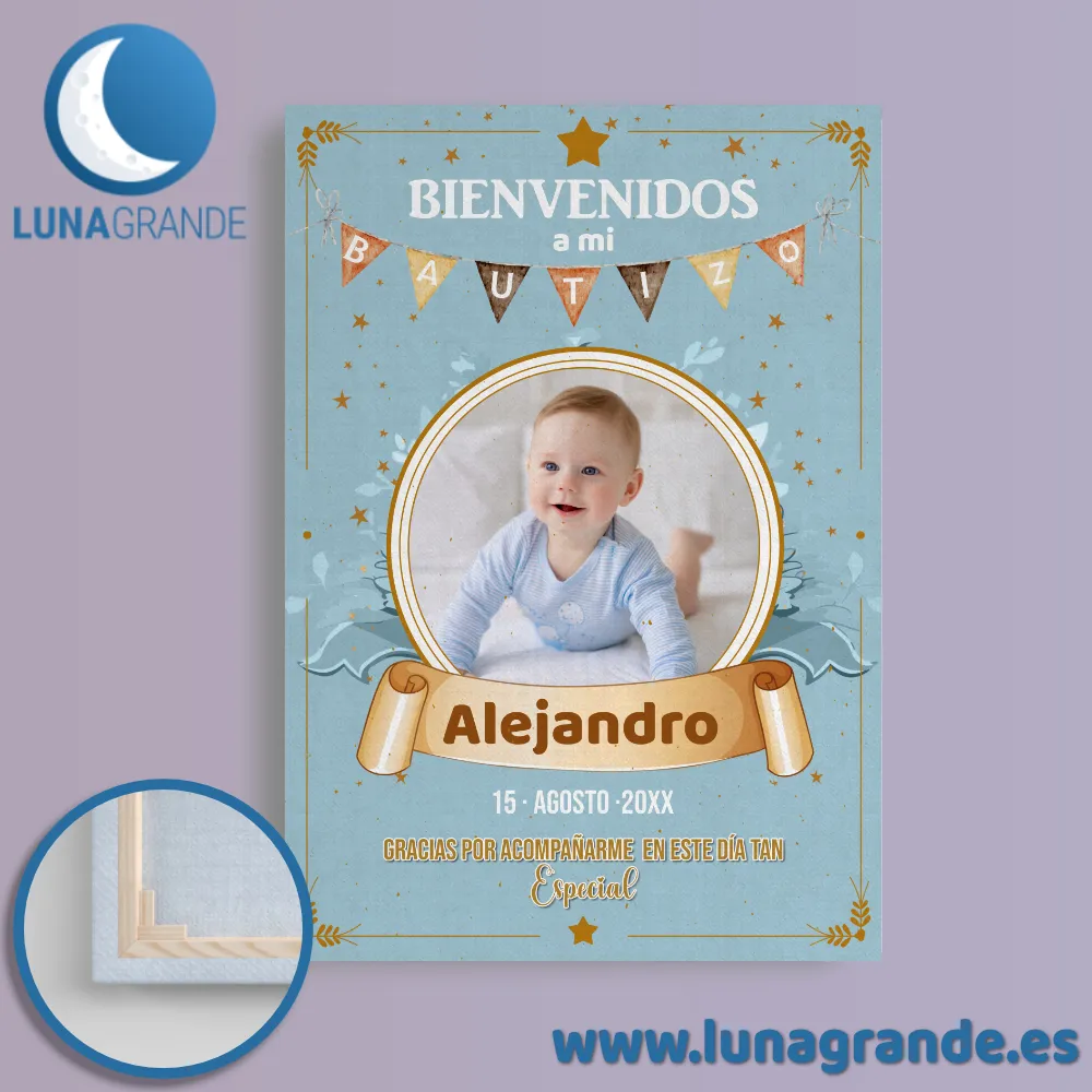 Cartel Bienvenida Bautizo Estrellas 3 Cartel Bienvenida Bautizo Personalizado con foto Lienzo Bastidor de Madera