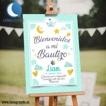 Cartel Bienvenida Bautizo Turquesa 50 x 70