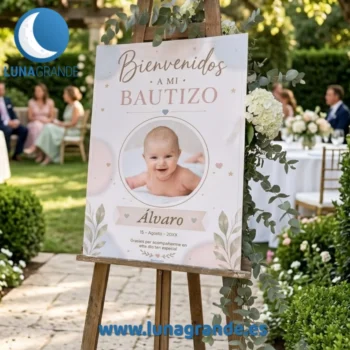 Cartel Bienvenida Bautizo floral Estrellas Foto - niño