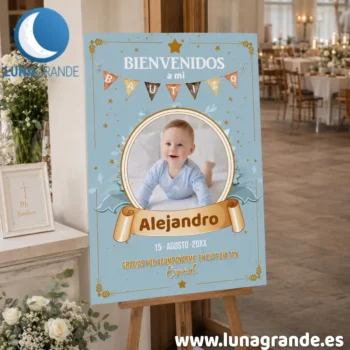 Cartel Bienvenida Bautizo personalizado con foto - Estrellas