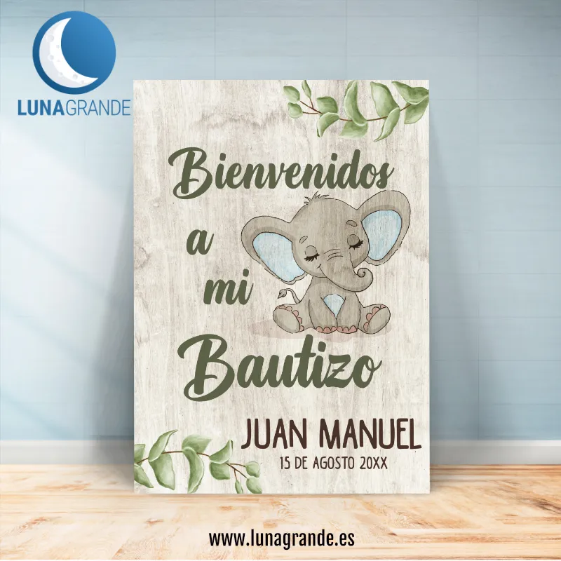 Cartel Bienvenida Bautizo Elefante 3 Cartel Bienvenida Bautizo niño - Elefante