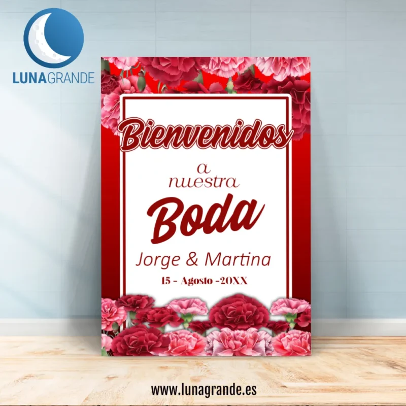 Cartel Bienvenida Boda Claveles 70 x 100