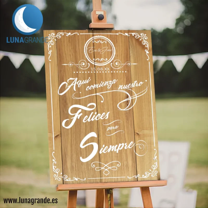 Cartel Bienvenida Boda - Felices para siempre - 50 x 70