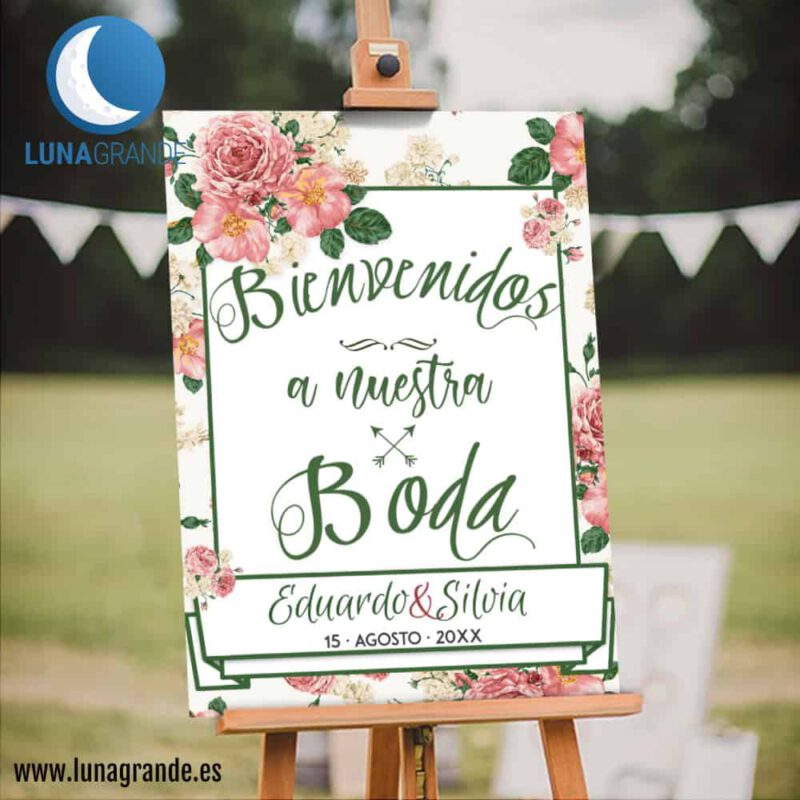 Cartel de Boda Bienvenida Floral