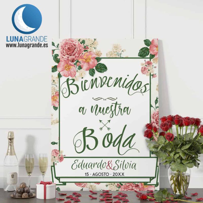 Cartel de Boda Bienvenida Floral