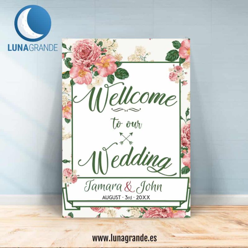Cartel de Boda Bienvenida Floral