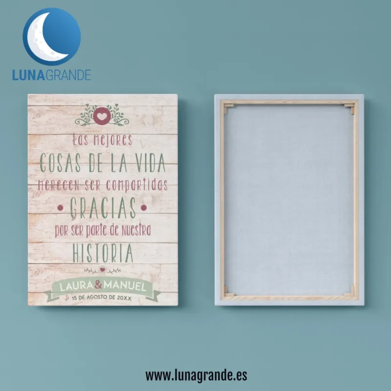 Cartel Boda Madera Lienzo Bastidor de madera