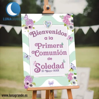 Inicio 10 Cartel Bienvenida Primera Comunión Floral Mariposas - 50 x 70