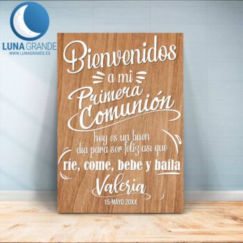 Cartel bienvenida Comunión Madera