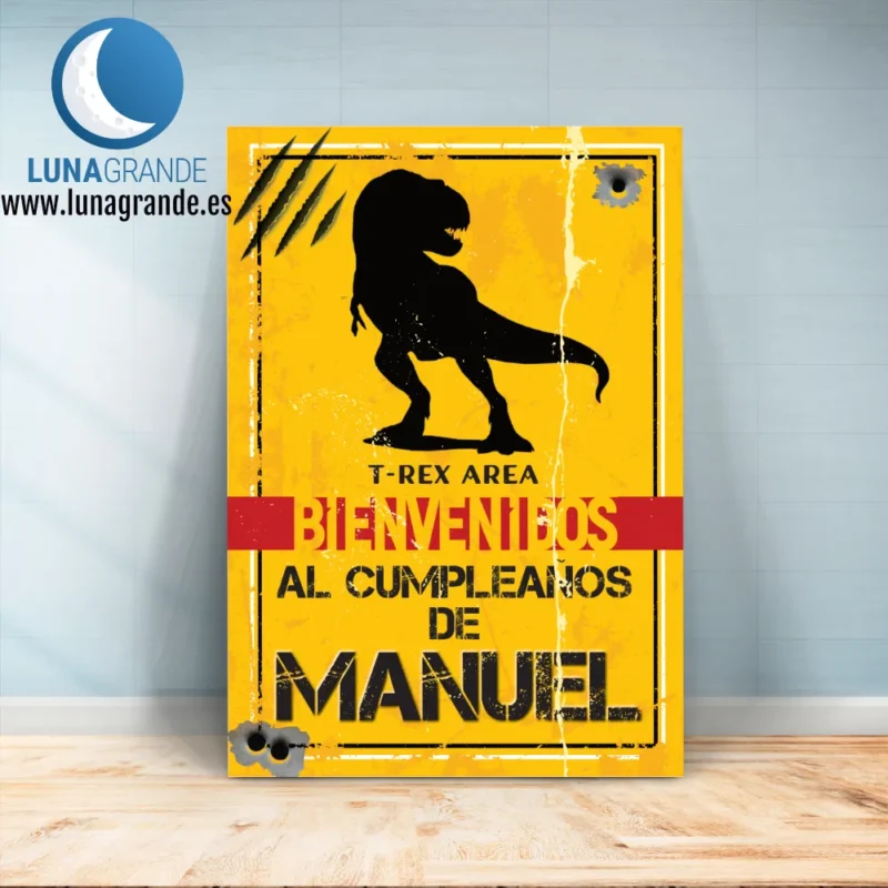 Cartel Bienvenida Primera Comunión Peligro Dinosaurios