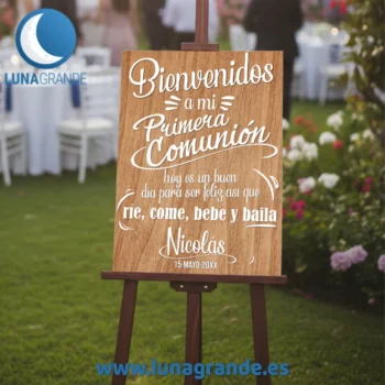 Cartel bienvenida Comunión Madera
