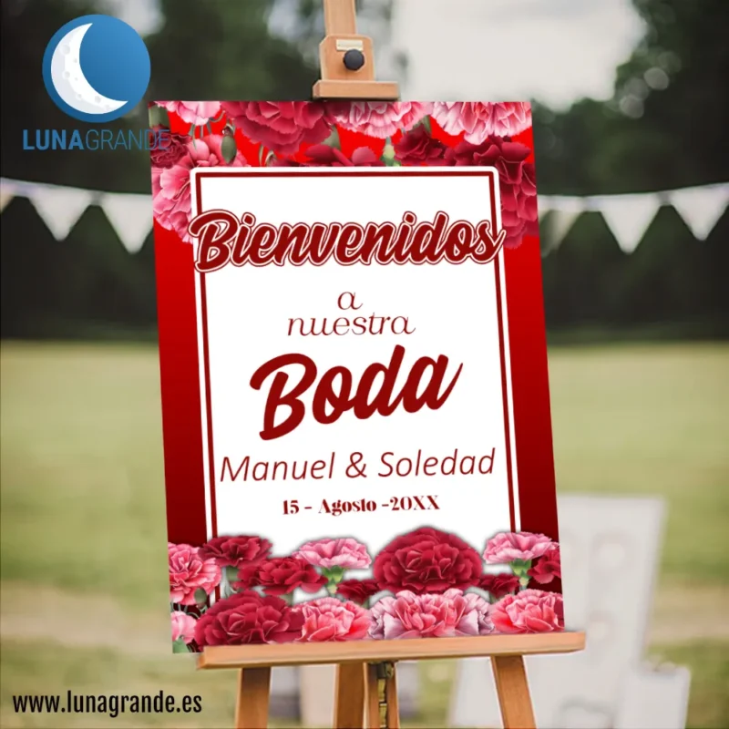 Cartel Boda Bienvenida Claveles 50 x 70