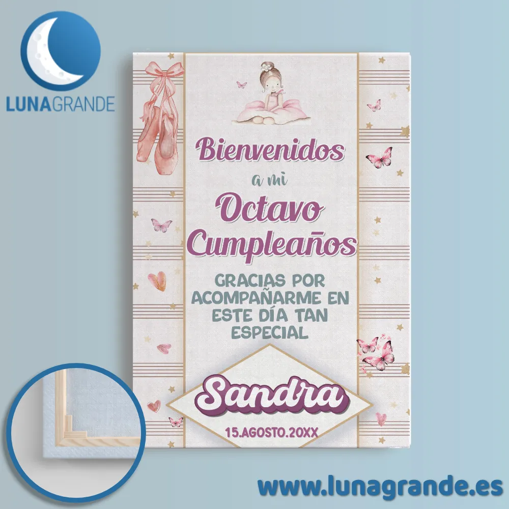 Cartel Bienvenida Cumpleaños Ballet Partitura 3 Cartel Cumpleaños Ballet - Lienzo con bastidor de madera