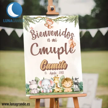 Cartel Cumpleaños infantil animales selva - 50 x 70