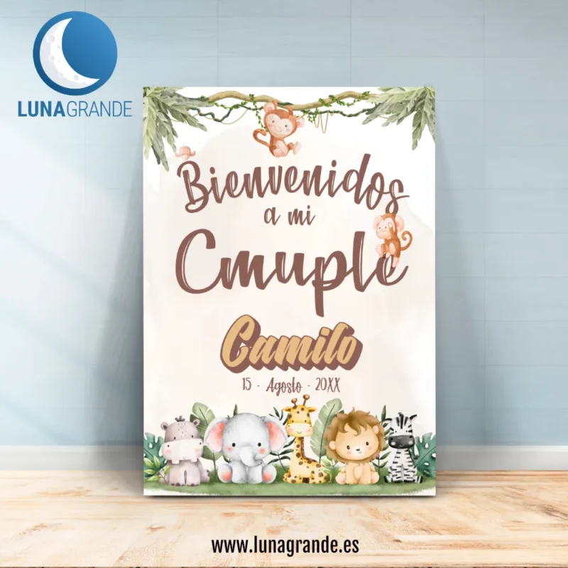 Cartel Cumpleaños infantil animales selva - 70 x 100
