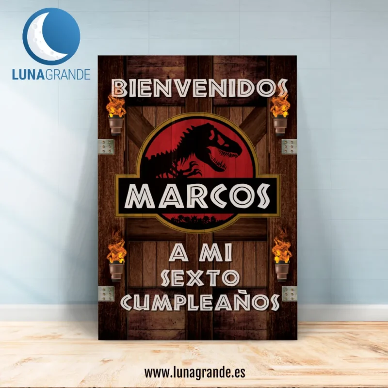 Cartel puerta parque dinosaurios