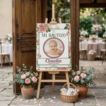 Inicio 10 Cartel bienvenida Bautizo - floral rosas foto clásico - grande niña