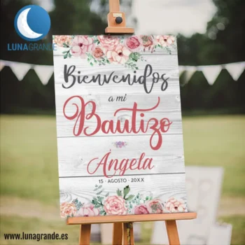 Cartel de Boda - Bienvenida Floral Vintage Madera