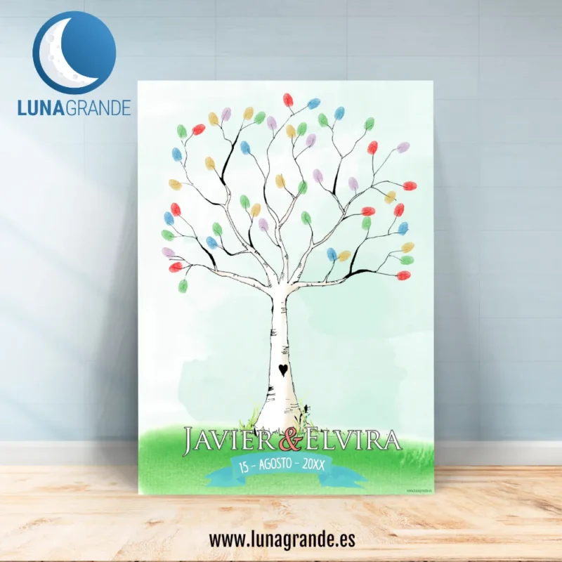 Cartel de huellas para Bodas árbol acuarela