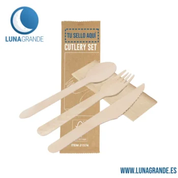 Set de cubiertos de madera para fiestas