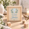 Detalles para invitados Primera comunión - Tres en raya madera - personalizado - Cruz floral