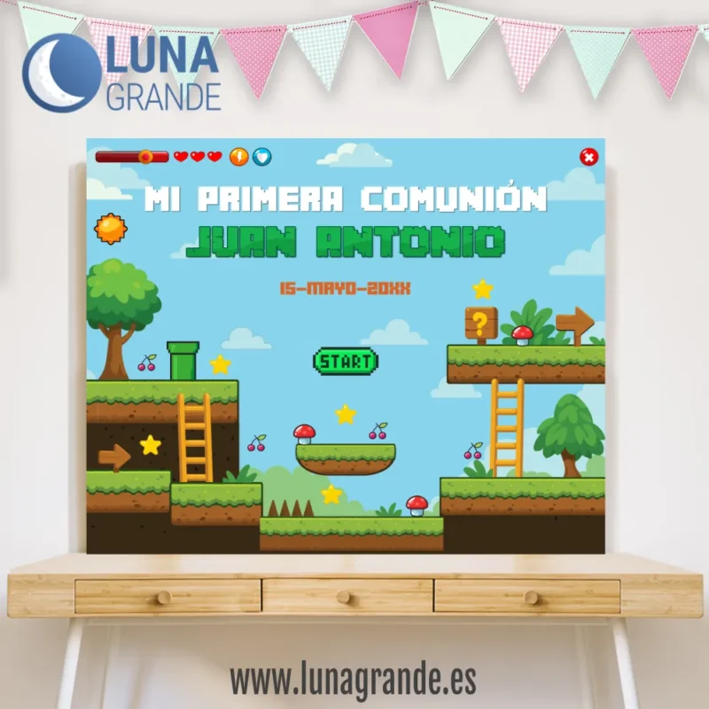 Fondo Mesa dulce Comunión personalizado Videojuego