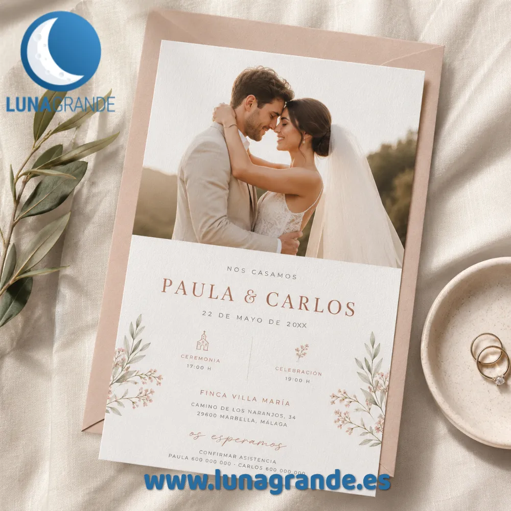 Invitaciones de boda personalizadas en papel premium 3 Invitación de boda personalizada - Floral foto