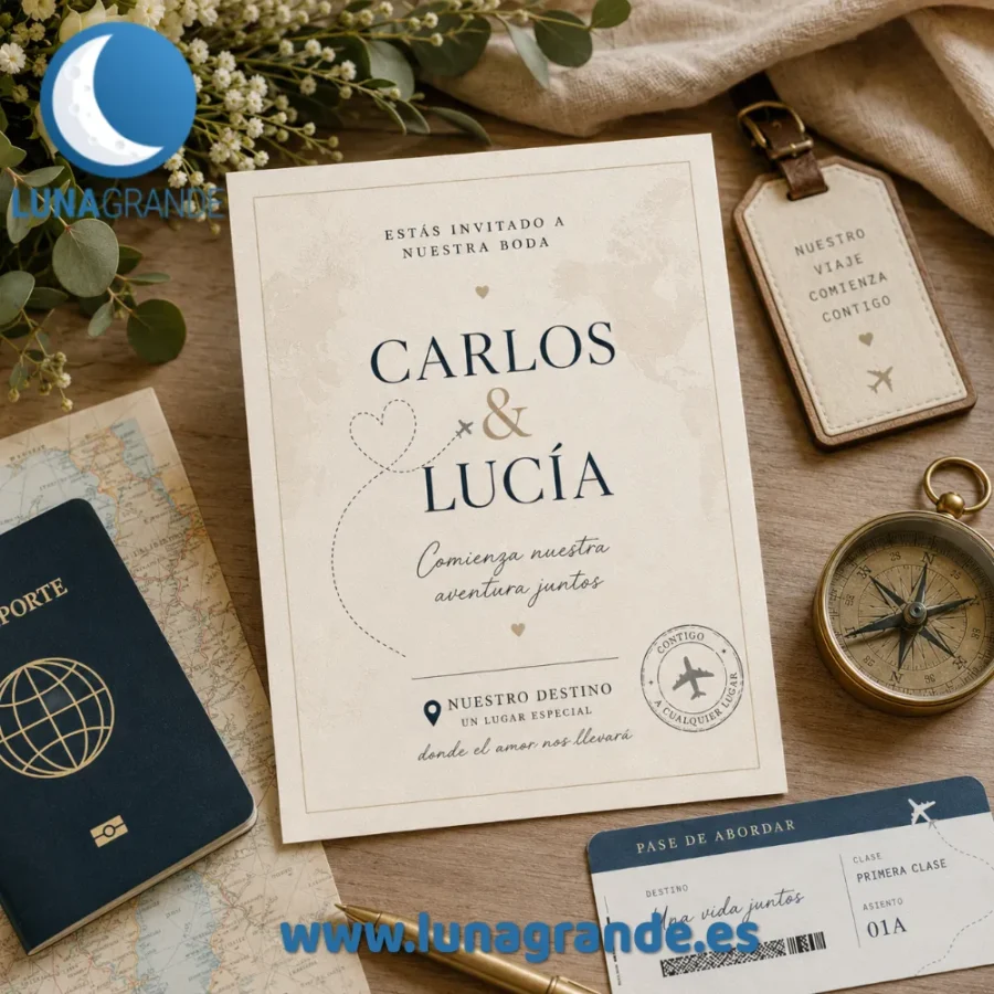Invitaciones de boda personalizadas: cómo elegir el diseño perfecto para vuestro gran día 5 Invitación de boda personalizada - boda viajera
