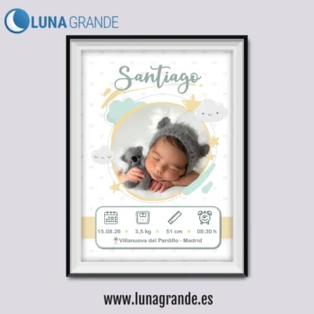 Lámina Natalicio Niño - Niña acuarela con foto