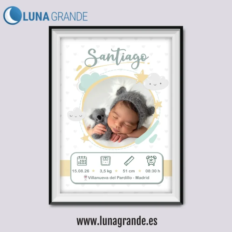 Lámina Natalicio Niño - Niña acuarela con foto