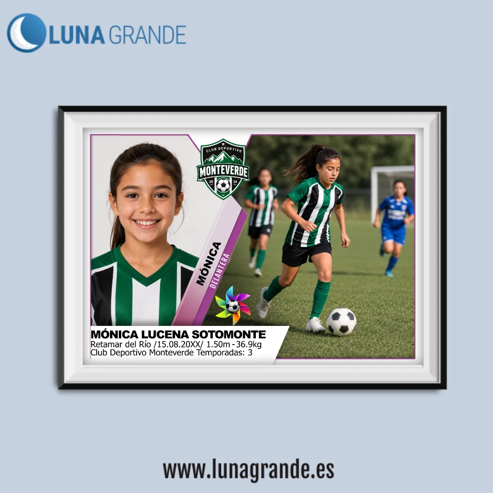 Lámina Cromo de Fútbol 8 Lámina para cumpleaños infantiles - cromo de fútbol - jugadora